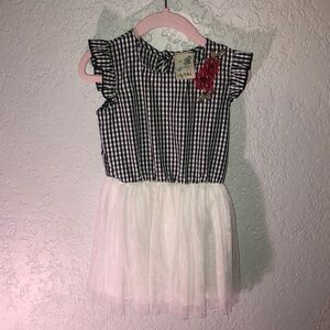 Lily Blue Sleeveless White/Black Checker and White Tulle Dress 24M